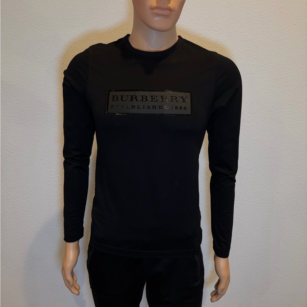 Burberry Black Stretch Long Sleeve Logo Top (S) preowned